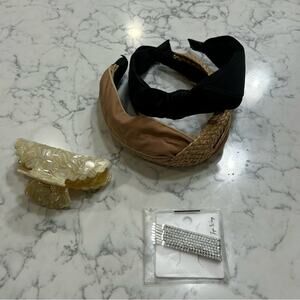 Lot of 4 Hair Accessories 2 Headbands Claw Clip & Rhinestone Barrettes